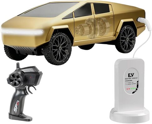 شاحنة بيك اب RC بمقياس 1/24، سيارة تحكم عن بعد بتردد 2.4 جيجا هرتز مع شاحن EV لعبة، بطارية مدمجة قابلة لإعادة الشحن، مصابيح LED، سرير تحميل، توجيه مطور، هدية للأطفال والأولاد والكبار (ذهبي) in Kuwait