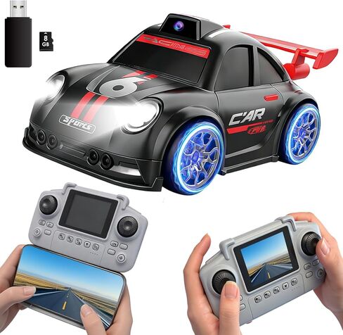 سيارة RC صغيرة مع كاميرا، سيارة سباق FPV بشاشة 2.4 بوصة مع بطاقة 8G، قابلة لإعادة الشحن بزاوية 360 درجة للأطفال، سيارة سباق صغيرة RC تحكم مزدوج عبر المركبات التي يتم التحكم فيها عن بعد والتطبيق، أوضاع المتابعة/الهروب/التجريب in Kuwait