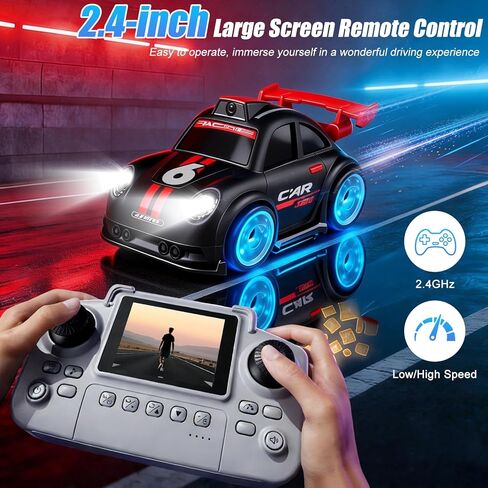 سيارة RC صغيرة مع كاميرا، سيارة سباق FPV بشاشة 2.4 بوصة مع بطاقة 8G، قابلة لإعادة الشحن بزاوية 360 درجة للأطفال، سيارة سباق صغيرة RC تحكم مزدوج عبر المركبات التي يتم التحكم فيها عن بعد والتطبيق، أوضاع المتابعة/الهروب/التجريب in Kuwait
