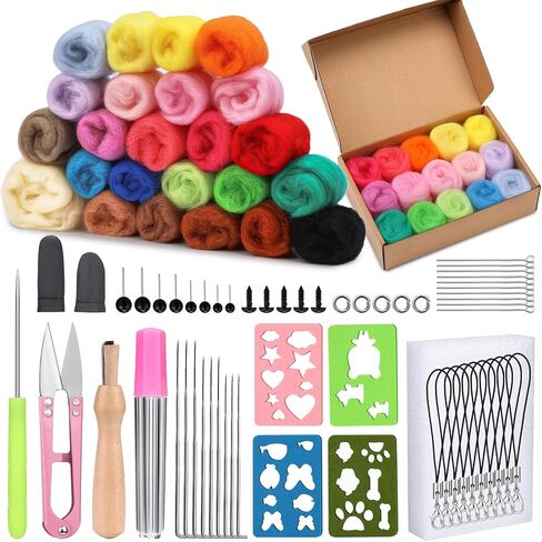 Yizzvb Needle Felting Starter Kit, 3 Sizes of Felting Needles with 24 Colors Wool Roving, Wool Crafting Supplies for Creating Felted Animal Projects in Saudi Arabia
