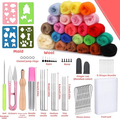 Yizzvb Needle Felting Starter Kit, 3 Sizes of Felting Needles with 24 Colors Wool Roving, Wool Crafting Supplies for Creating Felted Animal Projects in Saudi Arabia