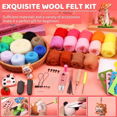 Yizzvb Needle Felting Starter Kit, 3 Sizes of Felting Needles with 24 Colors Wool Roving, Wool Crafting Supplies for Creating Felted Animal Projects in Saudi Arabia