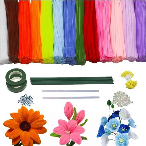 zoqdtu Bulk Pipe Cleaners 500 Pack, Pipe Cleaners Craft & Flower Kits, 13 Color Chenille Stems 12" x7mm, DIY Floral Craft Supplies for Adults Teens Ages 14+ in Saudi Arabia