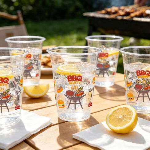 50PCS BBQ Party Plastic Cups, 12OZ BBQ Disposable Cups for Baby Q Baby Shower Decorations Picnic Camping Cookout Summer Birthday Graduation Engagement Party in Saudi Arabia