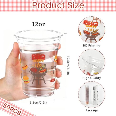 50PCS BBQ Party Plastic Cups, 12OZ BBQ Disposable Cups for Baby Q Baby Shower Decorations Picnic Camping Cookout Summer Birthday Graduation Engagement Party in Saudi Arabia