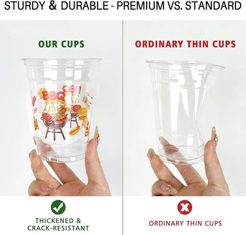 50PCS BBQ Party Plastic Cups, 12OZ BBQ Disposable Cups for Baby Q Baby Shower Decorations Picnic Camping Cookout Summer Birthday Graduation Engagement Party in Saudi Arabia