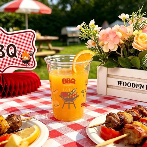 50PCS BBQ Party Plastic Cups, 12OZ BBQ Disposable Cups for Baby Q Baby Shower Decorations Picnic Camping Cookout Summer Birthday Graduation Engagement Party in Saudi Arabia