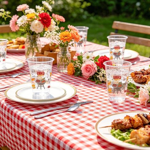 50PCS BBQ Party Plastic Cups, 12OZ BBQ Disposable Cups for Baby Q Baby Shower Decorations Picnic Camping Cookout Summer Birthday Graduation Engagement Party in Saudi Arabia
