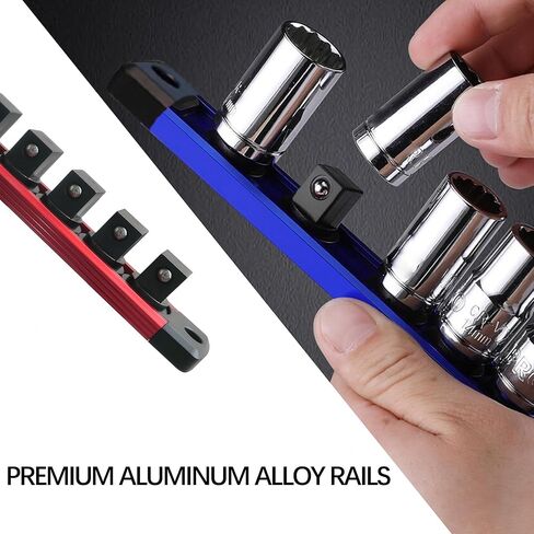 Magnetic Socket Organizer Set, 9-Piece Detachable Magnetic Socket Holder for 1/4, 3/8, 1/2 Sockets, 120-Slot Aluminum Socket Organizer Magnetic for Toolbox Drawer, Garage & Mechanics (Red/Blue/Green) in Saudi Arabia