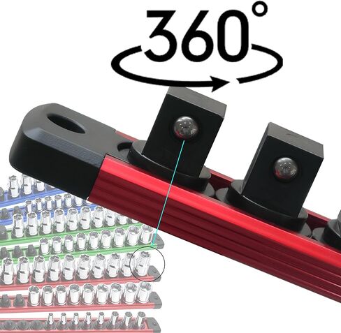 Magnetic Socket Organizer Set, 9-Piece Detachable Magnetic Socket Holder for 1/4, 3/8, 1/2 Sockets, 120-Slot Aluminum Socket Organizer Magnetic for Toolbox Drawer, Garage & Mechanics (Red/Blue/Green) in Saudi Arabia