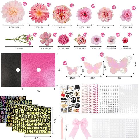 ZeffuLyne Pink Graduation Cap Decorations - 56 Pcs DIY Graduation Cap Topper with Flowers, 3D Butterflies, Letter Stickers, Rhinestones, Glitter Paper, Glue & Tools for Grad Hat Decor in Saudi Arabia