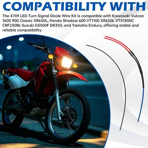 طقم أسلاك صمام ثنائي لإشارة الانعطاف LED 4709 متوافق مع Kawasaki Vulcan 1600 900 Classic XR650L؛ لهوندا الظل 600 VT1100 XR650L VTX1800C CRF230M. لسوزوكي GS500F DR350. لياماها إندورو. in Kuwait