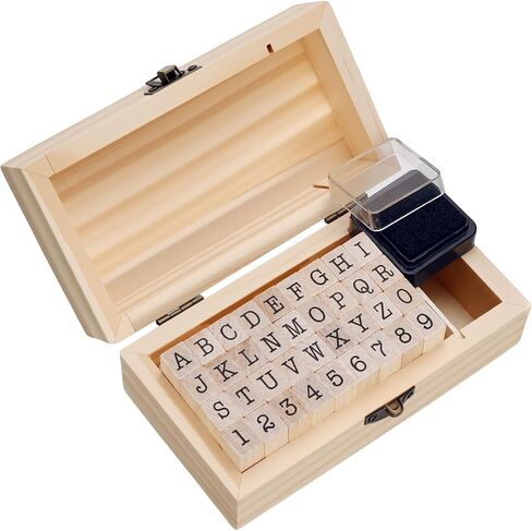 36 Pcs Wooden Rubber Stamps, Wooden Alphabet and Number Stamps with Wood Storage Box, Wood Letter and Number Stamp for DIY Craft, Card Making, Scrapbooking Supplies in Saudi Arabia