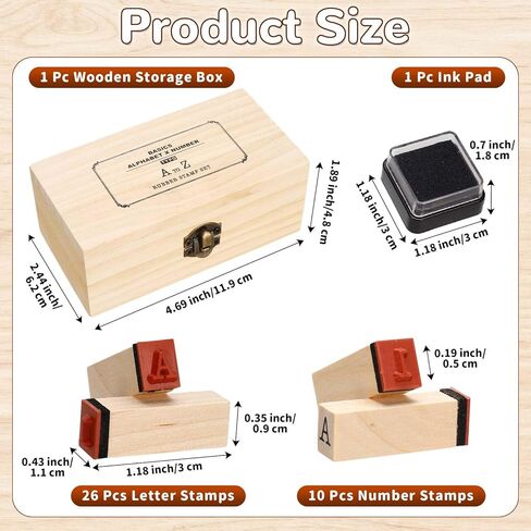 36 Pcs Wooden Rubber Stamps, Wooden Alphabet and Number Stamps with Wood Storage Box, Wood Letter and Number Stamp for DIY Craft, Card Making, Scrapbooking Supplies in Saudi Arabia