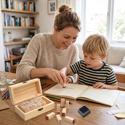 36 Pcs Wooden Rubber Stamps, Wooden Alphabet and Number Stamps with Wood Storage Box, Wood Letter and Number Stamp for DIY Craft, Card Making, Scrapbooking Supplies in Saudi Arabia