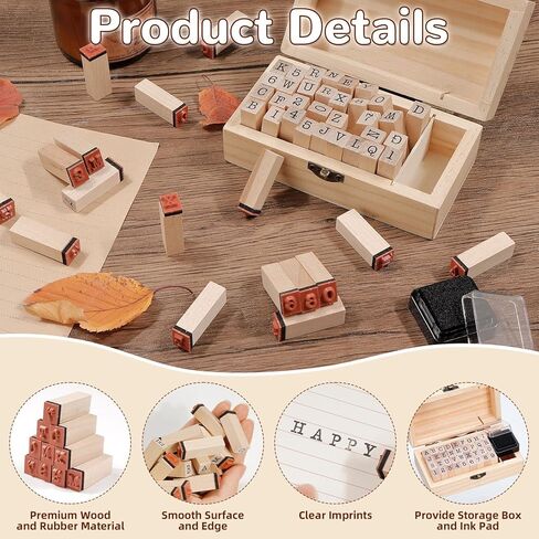 36 Pcs Wooden Rubber Stamps, Wooden Alphabet and Number Stamps with Wood Storage Box, Wood Letter and Number Stamp for DIY Craft, Card Making, Scrapbooking Supplies in Saudi Arabia