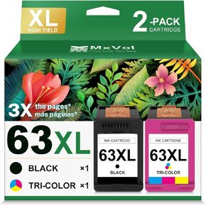 خرطوشة حبر بديلة 63XL لحبر HP 63 XL HP63 حبر عالي الإنتاجية متوافق مع HP Deskjet 1112 3637 3630 2130 Officejet 4650 3830 5200 5255 5258 Envy 4520 4510 عبوتان باللون الأسود واللون in Kuwait