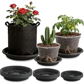 BTPLASTIK Plant Saucer 10 inch 5 Pack, Plant Saucers for Indoors/Outdoors, Pot Elevators for Inside Plants, Heavy Duty Flower Planter Drip Trays for Pots, Grow Bags Saucers Gray in Kuwait