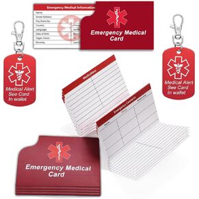 10 Pcs Emergency Medical Information Card with Tri-Folding with Protective Sleeves, Medical Alert Keychain Tags See Wallet Card, Contact ID, Medications and Allergy Fields Card for Wallet Pocket in Saudi Arabia