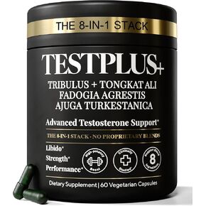 TESTPLUS+ 1,450 مجم دعم هرمون التستوستيرون 8 في 1 للرجال - قوة عالية تونغكات علي، فادوجيا أجريتيس، تركستانيكا وتريبولوس - أداء طبيعي، تركيبة طاقة ونمو العضلات (60 كبسولة) in Kuwait