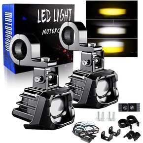 Motorcycle Auxiliary Lights Driving LED Fog Lights Spotlights White/Amber High/Low Beam with 7 Modes Dual-Color, Universal Fit for Motorcycle SUV ATV UTV, 2PCS in Saudi Arabia