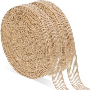 2 Rolls Natural Jute Burlap Ribbon, 1/2 Inch X 10 Yards Twine Ribbon Decorative Ribbons for Crafts Gift Wrapping Big Bow Wreath Tree Weddings Parties Outdoor Decoration Thanksgiving Christmas in Kuwait