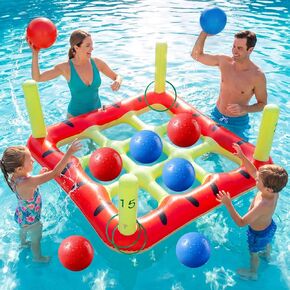 Pool Toys Games Set, 2 in 1 Giant Inflatable Pool Tic Tac Toe Game & Ring Toss with Combined Inflation & Water Filling Valve for Adults Kids Family, Shallow Water Beach Yard Activities in Saudi Arabia