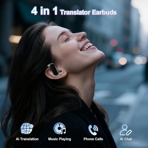 سماعات أذن للترجمة في الوقت الحقيقي - سماعات أذن لمترجم اللغة AI 164، Audifonos Traductores Inglés Español، وقت تشغيل 60 ساعة، جهاز ترجمة 3 في 1، ترجمة سماعات الأذن للسفر والأعمال والتعلم in Kuwait