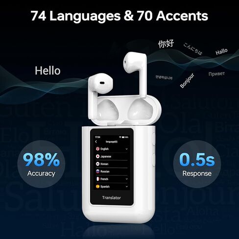 سماعات أذن Anfier A8 AI للترجمة في الوقت الحقيقي، جهاز مترجم ChatGPT بـ 144 لغة، Audifonos Traductores Inglés Español في الوقت الحقيقي لا يتطلب تطبيق، مترجم لغة غير متصل للسفر (أبيض) in Kuwait