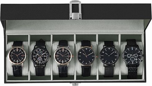 SONGMICS Watch Box, 12-Slot Watch Case Organizer with Large Glass Lid, Removable Pillows, Gift for Loved Ones, Black Synthetic Leather, Gray Lining UJWB12BK in Saudi Arabia