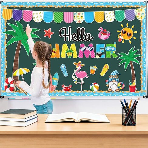 مجموعة ديكورات لوحة الإعلانات الصيفية، ديكورات لوحة الإعلانات الصيفية المرحبًا، مجموعات لوحات الإعلانات الاستوائية الملونة من هاواي لوا، فتحات صيفية للشاطئ لديكور المكاتب المنزلية والفصول الدراسية in Kuwait