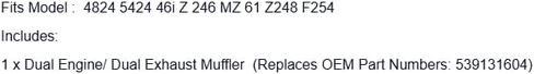 Replacement for Husqvarna Twin Muffler Fits 539131604 RZ 4824 5424 46i Z 246 MZ 61 Z248 F254 OEM in Kuwait