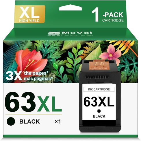 خرطوشة حبر بديلة 63XL لحبر HP 63 XL HP63 حبر عالي الإنتاجية متوافق مع HP Deskjet 1112 3637 3630 2130 Officejet 4650 3830 5200 5255 5258 Envy 4520 4510 عبوتان باللون الأسود واللون in Kuwait