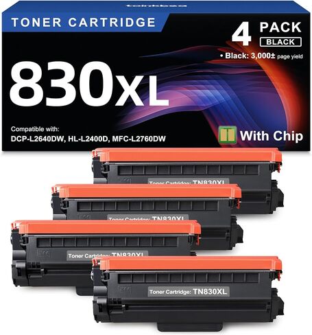 خرطوشة حبر أسود TN830XL ​​لاستبدال الطابعة HL-L2460DW لـ Brother TN830 XL TN830 TN-830 مجموعة حبر DCP-L2640DW HL-L2460DWXL HL-L2405W MFC-L2820DW MFC-L2820DWXL، 4PK (مع رقاقة) in Kuwait