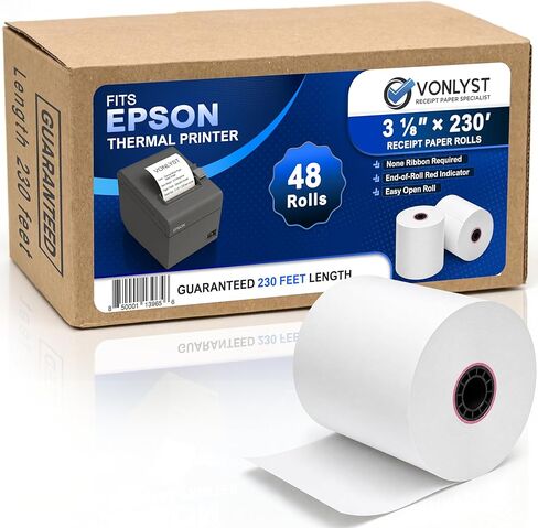 3 1/8 x 230 Thermal Paper Receipt Roll for Epson Printer (Pack 12 rolls) in Kuwait