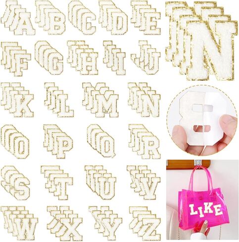 Self-Adhesive Chenille Letters Patches: NICEVINYL 104PCS White Preppy Letter Patches Stickers for Clothing Backpacks - Embroidered Cheille Initial Patch for DIY Decor in Saudi Arabia