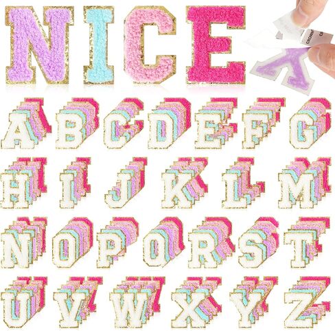 Self-Adhesive Chenille Letters Patches: NICEVINYL 104PCS White Preppy Letter Patches Stickers for Clothing Backpacks - Embroidered Cheille Initial Patch for DIY Decor in Saudi Arabia