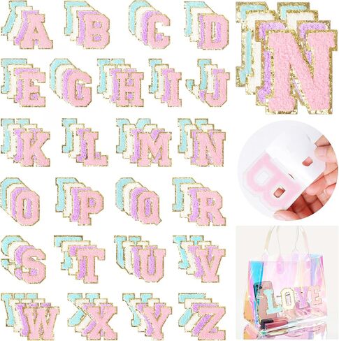 Self-Adhesive Chenille Letters Patches: NICEVINYL 104PCS White Preppy Letter Patches Stickers for Clothing Backpacks - Embroidered Cheille Initial Patch for DIY Decor in Saudi Arabia