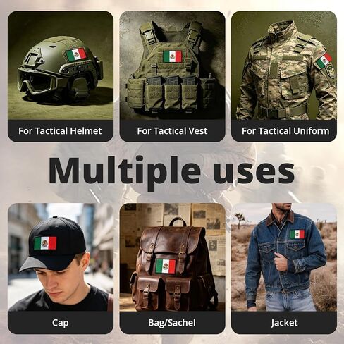 رقعة علم المكسيك 4 قطع - خطاف وحلقة فيلكرو قوية لن تسقط، رقعة معنويات تكتيكية مطرزة بالكامل للقبعات وحقائب الظهر والسترات والحقائب التكتيكية وخوذات الدراجات النارية والزي الرسمي in Kuwait