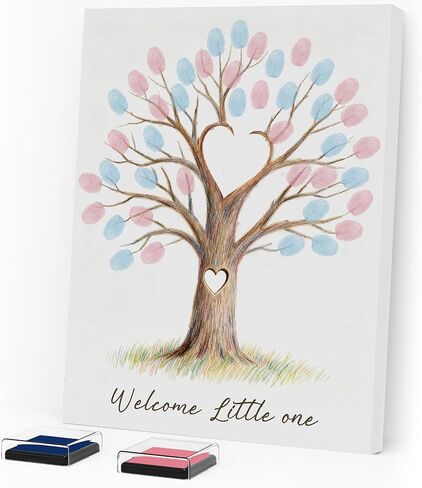 Gender Reveal Fingerprint Tree Canvas, with 2 Ink Pads, Baby Shower Game Decorations, Thumbprint Hanging Paintings, Gender Reveal Supplies for Boy or Girl-36 in Saudi Arabia