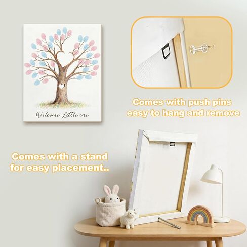 Gender Reveal Fingerprint Tree Canvas, with 2 Ink Pads, Baby Shower Game Decorations, Thumbprint Hanging Paintings, Gender Reveal Supplies for Boy or Girl-36 in Saudi Arabia