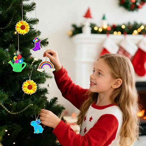 32PCS Wooden Spring Ornaments to Paint, 8 Styles DIY Blank Unfinished Wood Cutouts Ornament for Home Crafts Hanging Decorations,Insect Rainbow Butterfly Rabbit Watering Can Mushroom Flower Shape in Saudi Arabia