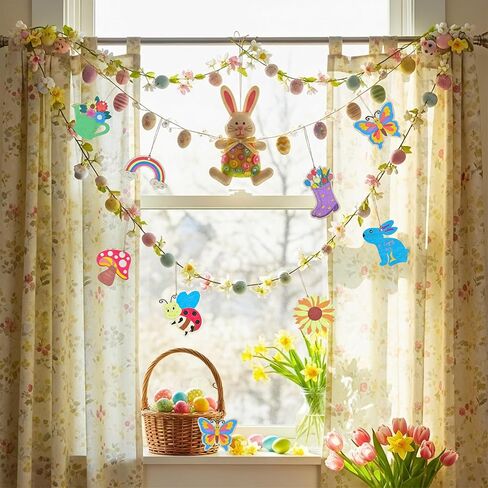 32PCS Wooden Spring Ornaments to Paint, 8 Styles DIY Blank Unfinished Wood Cutouts Ornament for Home Crafts Hanging Decorations,Insect Rainbow Butterfly Rabbit Watering Can Mushroom Flower Shape in Saudi Arabia