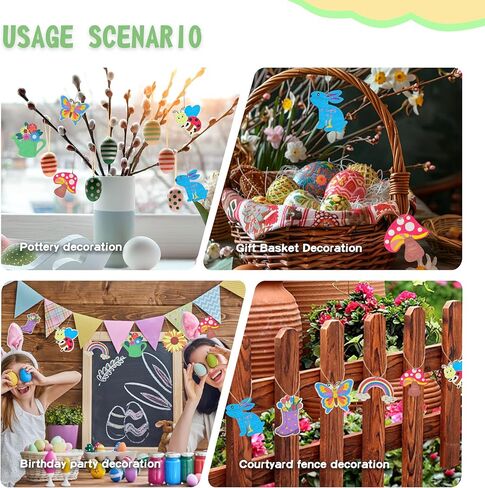 32PCS Wooden Spring Ornaments to Paint, 8 Styles DIY Blank Unfinished Wood Cutouts Ornament for Home Crafts Hanging Decorations,Insect Rainbow Butterfly Rabbit Watering Can Mushroom Flower Shape in Saudi Arabia