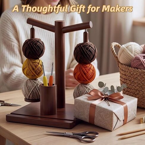 Vintage Wooden Yarn Holder for Crocheting and Knitting, Magnetic Rotating Yarn Spinner with 2 Spindles, Crochet Accessory Organizer with Phone Stand, Yarn Storage and Gift for Knitters(VW-01) in Saudi Arabia