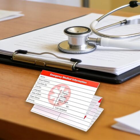 10 Pcs Emergency Medical Information Card with Tri-Folding with Protective Sleeves, Medical Alert Keychain Tags See Wallet Card, Contact ID, Medications and Allergy Fields Card for Wallet Pocket in Saudi Arabia