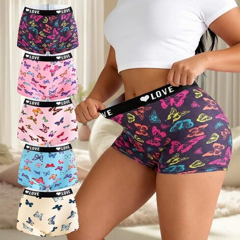 Women's Underwear Boxer Briefs Soft Moisture Wicking Lightweight Butterfly Print Mid Rise Boxer Briefs in Saudi Arabia