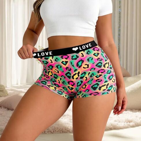 Women's Underwear Boxer Briefs Soft Moisture Wicking Lightweight Leopard Printed Mid Rise Boxer Briefs in Saudi Arabia