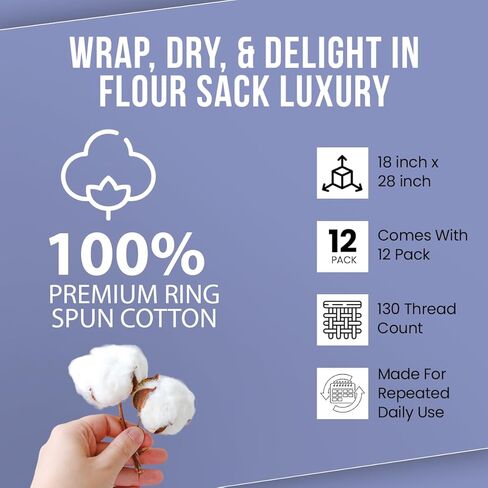 Flour Sack Towels| Tea Towel for Crafts| Kitchen Dish Cotton Blank Towel for Embroidery|Baking Bread Proofing Linen Cover|Super Absorbent Quick Dry| 12 Pack 18"x28" White in Saudi Arabia