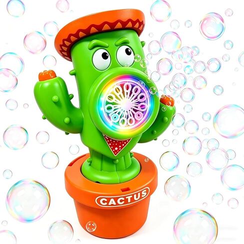 Bubble Machine for Kids, Rechargeable Cactus Bubble Maker with Lights & Music, Dancing Bubble Machine Toy with Bubble Solution Included, Outdoor Summer Toys for Kids, Birthday Party & Gift in Kuwait